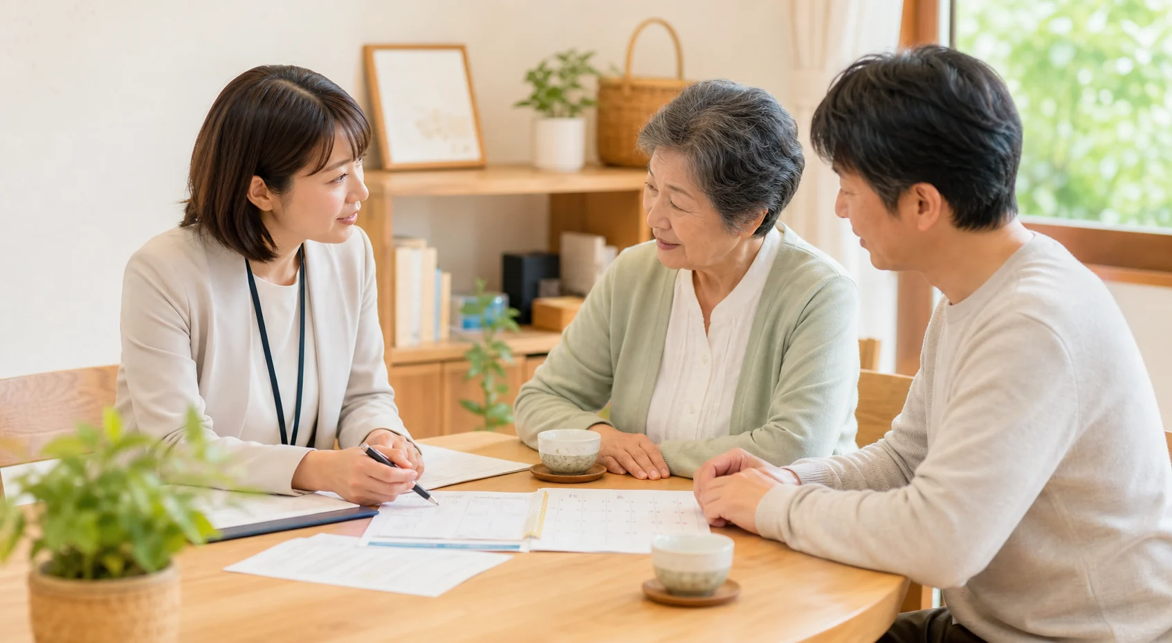 初回相談でスタッフがご本人と家族の話を聞いている様子
